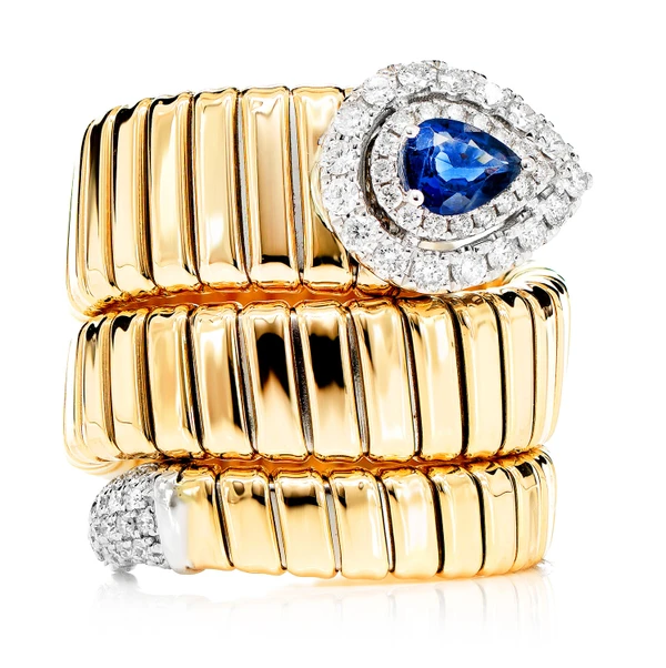 Diamond And Sapphire Coil Wrap Ring 14k Solid Gold 0.55ctw