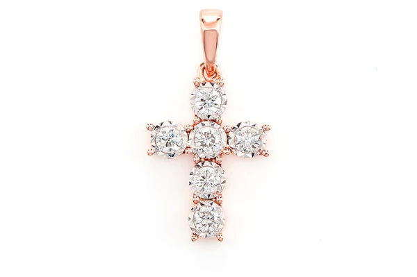 Six Stone Miracle Set Diamond Cross 14k Solid Gold 0.20ctw