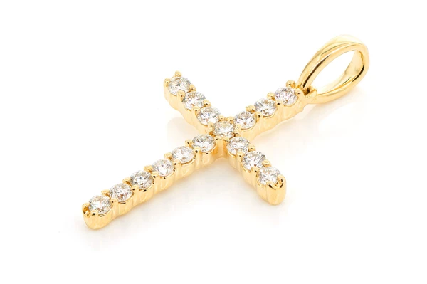 One Row Diamond Cross Pendant 14k Solid Gold 0.25ctw