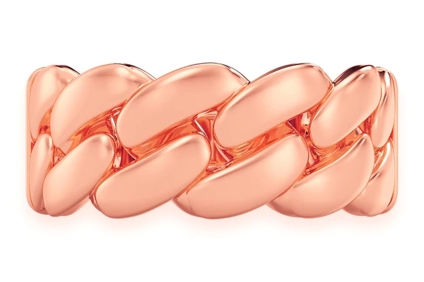 Wide Miami Cuban Band Ring 14k Solid Gold