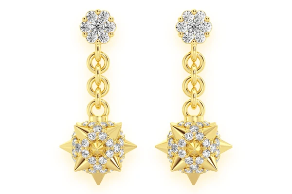 Spike Ball Dangling Diamond Earrings 14k Solid Gold 1.20ctw