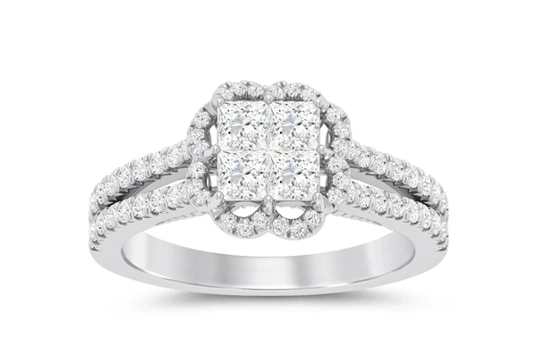 1.00ctw - Square Quad Split Shank - Diamond Engagement Ring - All Natural