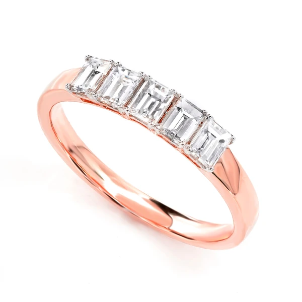 Five Stone Baguette Diamond Ring 14k Solid Gold 0.80ctw