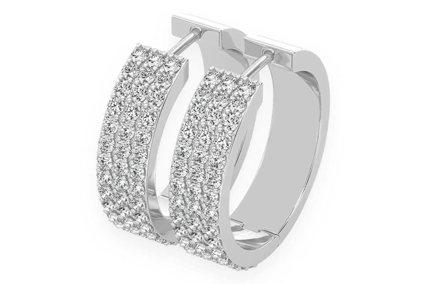 Three Row Hoop Diamond Earrings 14k Solid Gold 1.75ctw