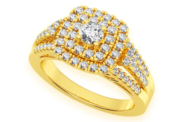 0.75ctw Round Double Halo - Diamond Engagement Ring - All Natural