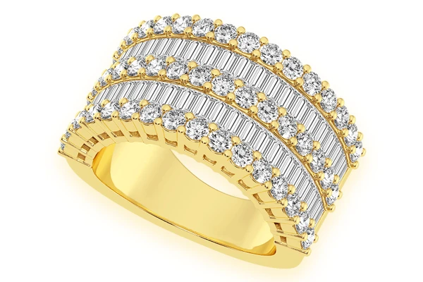 Three Row Baguette Diamond Ring 14k Solid Gold 3.50ctw