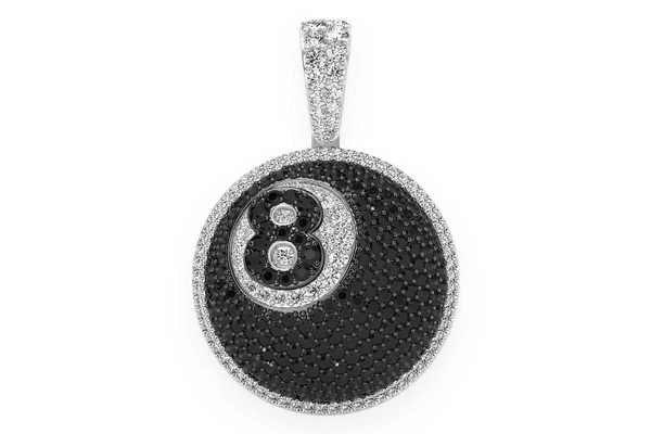 8-Ball Black & White Diamond Pendant 14k Solid Gold 2.50ctw