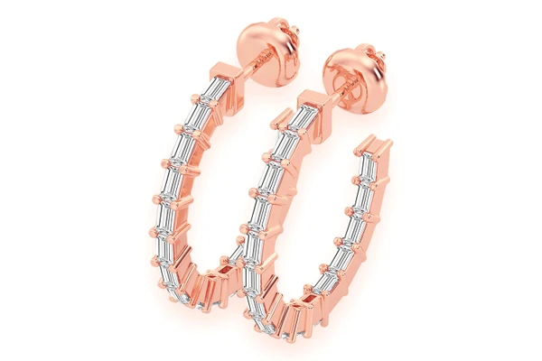  Baguette Hoop Diamond Earrings 14k Solid Gold 0.75ctw