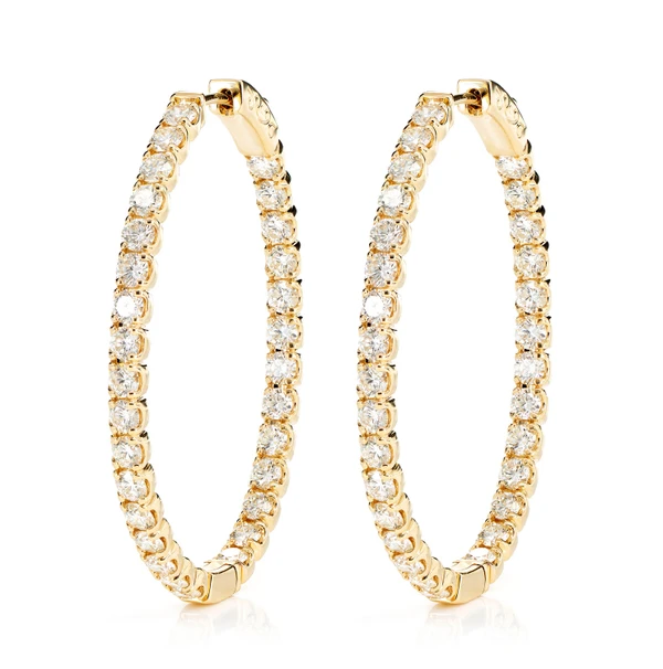 Oval Diamond Insdie Outside Hoop Earrings 14k Solid Gold 5.00ctw 
