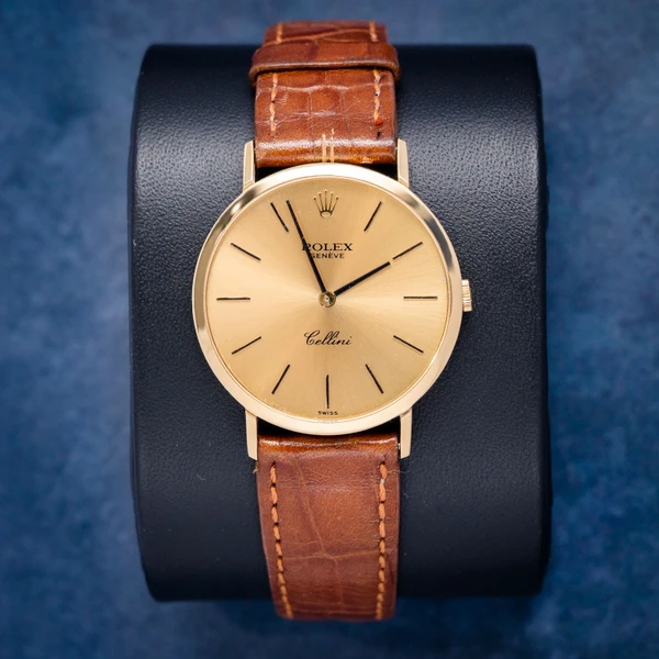 Rolex Cellini 32MM (model # 4112) 1976 Production - Yellow Gold - Brown Leather Strap