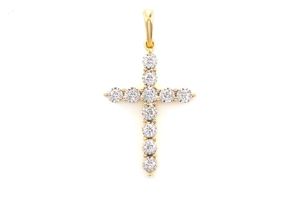 One Row Miracle Set Diamond Cross Pendant 14k Solid Gold 0.12ctw