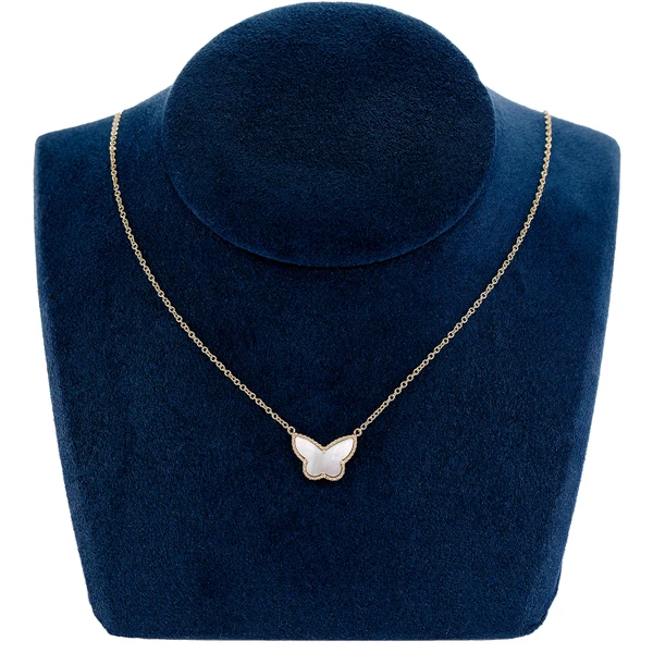 Mother Of Pearl Butterfly Necklace Attached 14k Solid Gold 