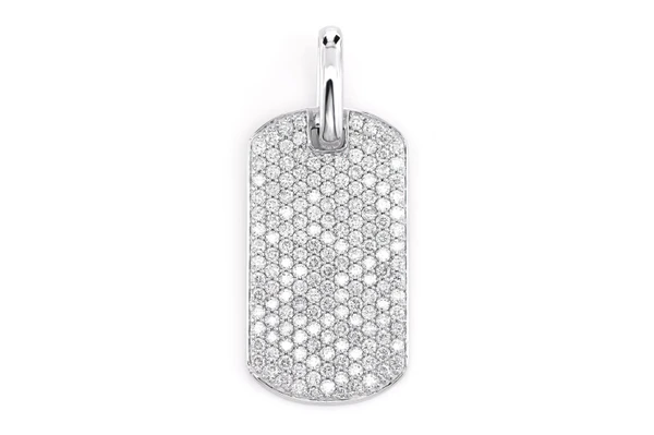 Diamond Pave Dog Tag Pendant 14k Solid Gold 3.50ctw