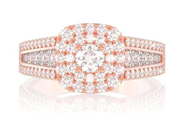 Double Halo Triple Bezel Diamond Engagement Ring 14k Solid Gold - All Natural - 1.50ctw 