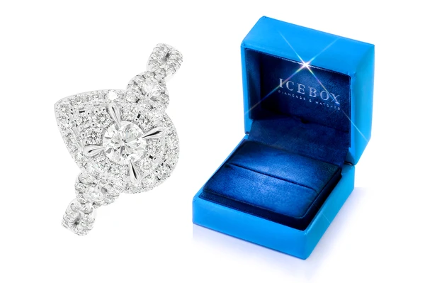 1.00ctw Pear Cluster Halo - Diamond Engagement Ring - All Natural