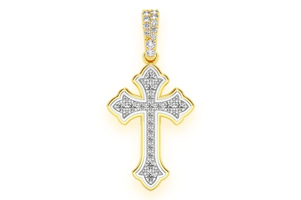 Rounded Cross Diamond Pendant 14k Solid Gold 0.25ctw