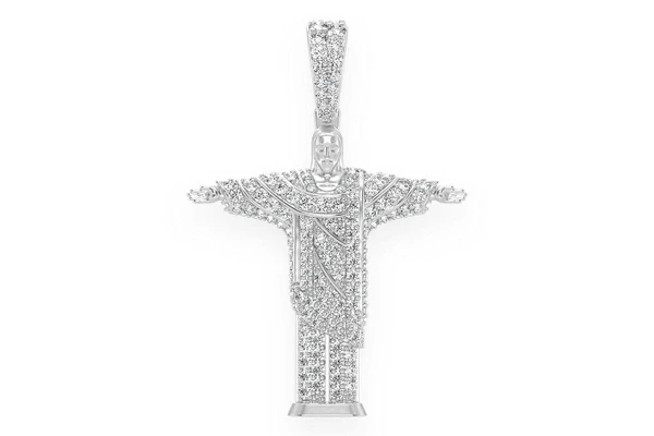 Brazil Jesus Christ The Redeemer Diamond Pendant 14k Solid Gold 1.10ctw