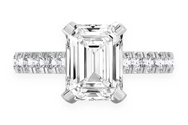 Thinn - Emerald Cut One Row Under Halo Diamond Ring 14k Solid Gold 3.00ctw