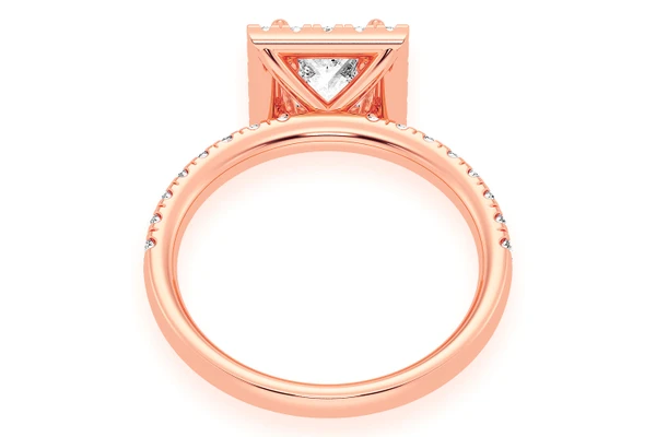 Thav - .75ct Princess Cut - Scallop Halo One Row- Diamond Engagement Ring - All Natural