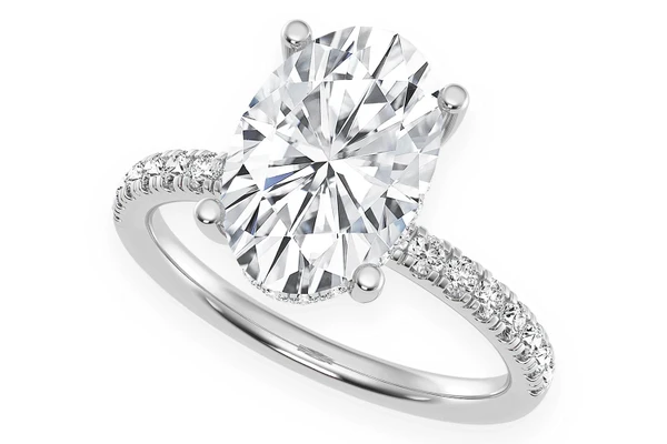 Thinn - 3.00ct Oval Solitaire - One Row Under Halo - Diamond Engagement Ring - All Natural Vs Diamonds