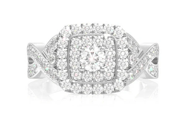 1.00ctw Double Halo Two Tone Twisted Shank - Diamond Engagement Ring - All Natural