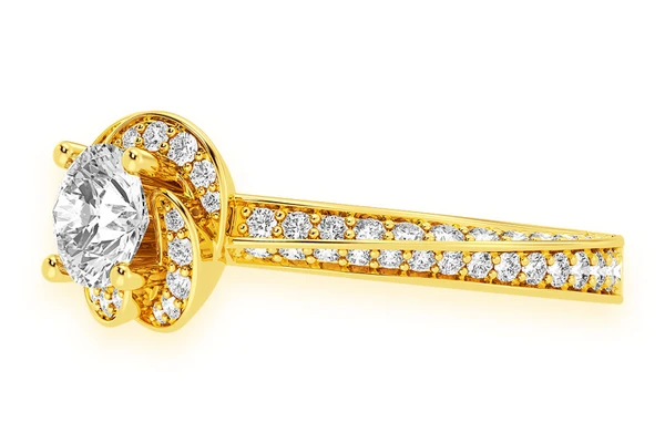 .75ct Round Solitaire - Floral Twist Halo - Diamond Engagement Ring - All Natural Diamonds