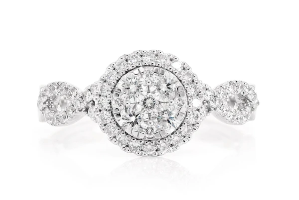 Round Mosaic Halo Twisted Diamond Ring 14k Solid Gold 0.80ctw