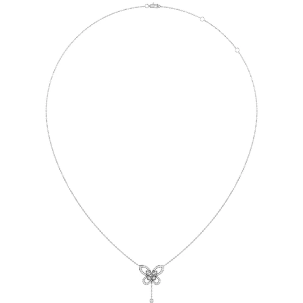 Butterfly Diamond Pendant Attached Necklace 14k Solid Gold 0.40ctw 