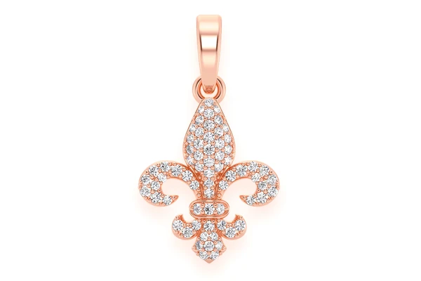 Fleur-De-Lis Diamond Pendant 14k Solid Gold 0.25ctw