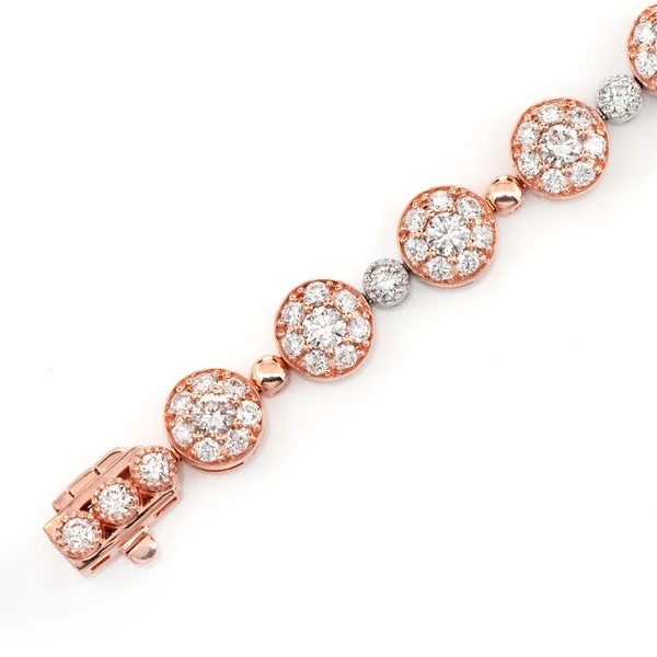 Beaded Cluster Link Diamond Bracelet 14k Solid Gold 3.45ctw