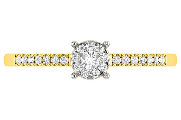 Halo Single Row Diamond Engagement Ring 0.12ctw - 14k Solid Gold- All Natural