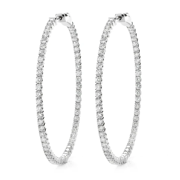Large Diamond Inside Outside Hoop Earrings 14k Solid Gold 3.00ctw