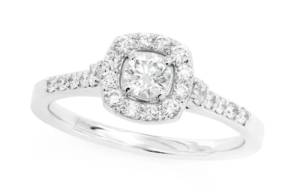 Round Halo Cathedral Diamond Ring 14k Solid Gold 0.62ctw