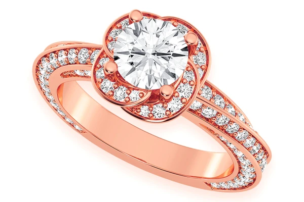 1.00ct Round Solitaire - Flower Petal Halo - Diamond Engagement Ring - All Natural Vs Diamonds