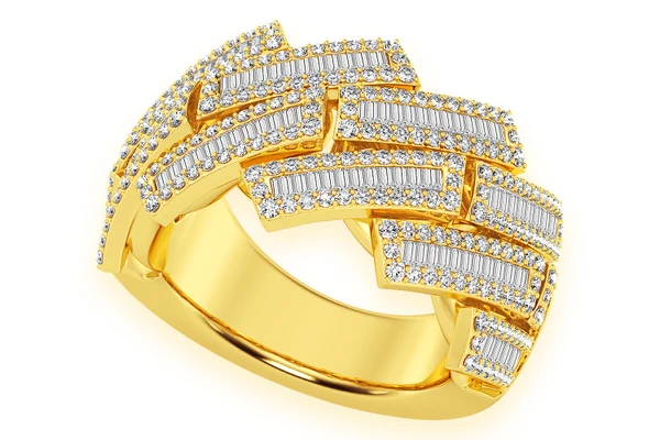 Raised Baguette Miami Cuban Ring 14k Solid Gold 2.30ctw