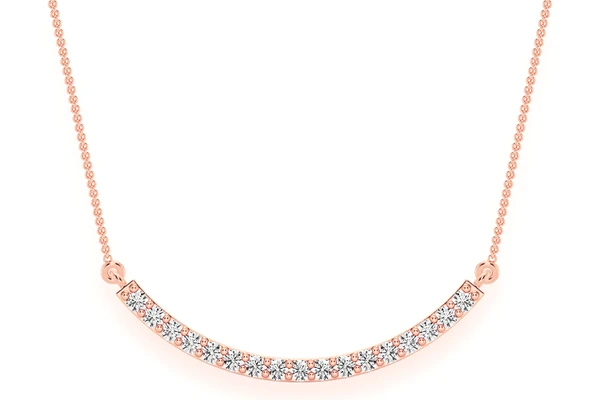 Curved Bar Diamond Necklace Connected 14k Solid Gold 0.15ctw