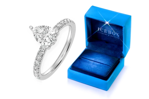 Thinn - 1.00ct Pear Solitaire - One Row Under Halo - Diamond Engagement Ring - All Natural