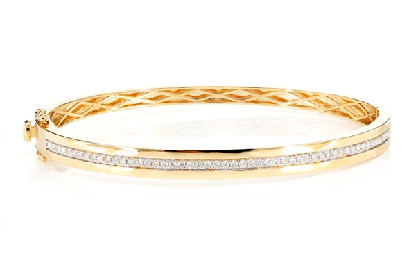 One Row Channel Setdiamond Bangle Bracelet 14k Solid Gold 0.90ctw