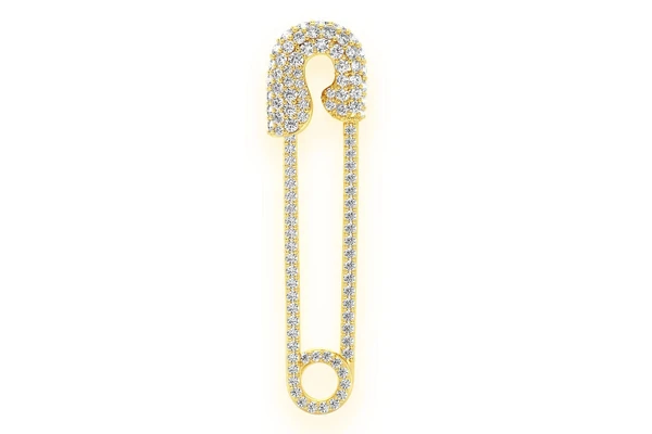 Safety Pin Diamond Pendant 14k Solid Gold 0.80ctw