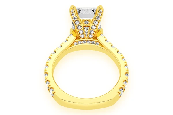 3.00ct Emerald Solitaire - Single Row Scallop - Diamond Engagement Ring - All Natural Vs Diamonds