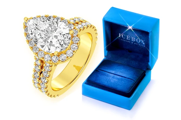 Sphinx - 3.00ct Pear Solitaire - Two Row Split Scallop - Diamond Engagement Ring - All Natural Diamonds
