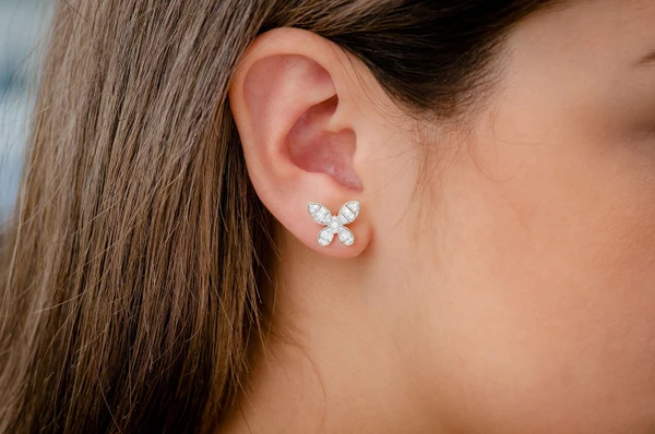 Butterfly Baguette Stud Diamond Earrings 14k Solid Gold 0.65ctw