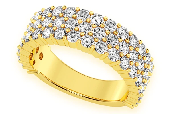 3 Row Diamond Band 14k Solid Gold 2.20ctw