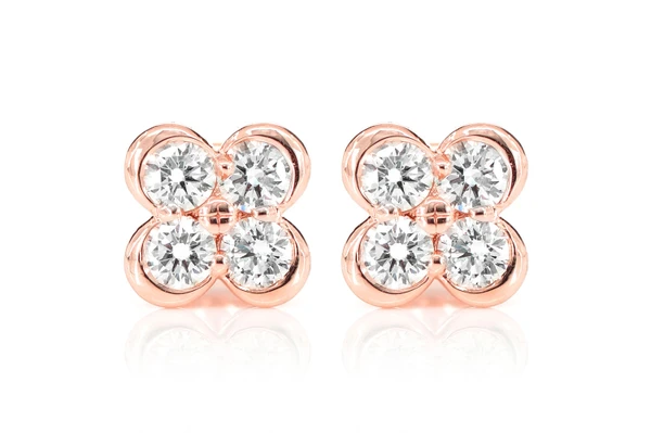 Diamond Clover Stud Earrings 14k Solid Gold 0.95ctw