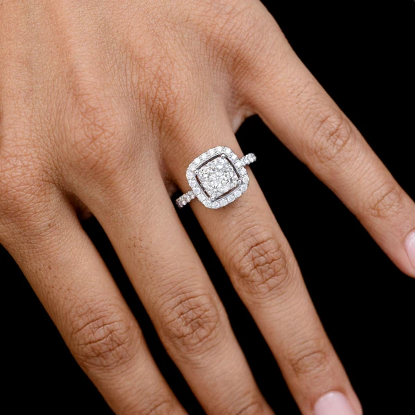 Rounded Square Halo Cluster Diamond Ring 14k Solid Gold 1.40ctw 