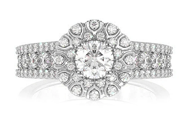 Wishbone Halo Diamond Engagement Ring 1.10ctw - 14k Solid Gold- All Natural