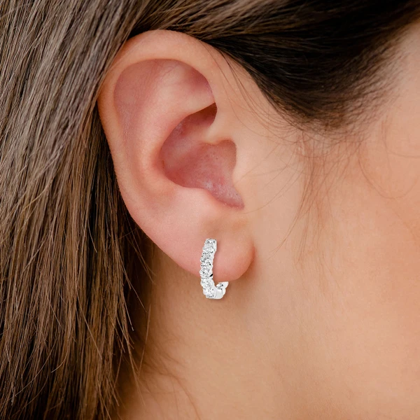 Shared Prong Diamond Hoop Earrings 14k Solid Gold 1.00ctw 