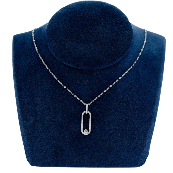 Open Oval Abstract Diamond Pendant Necklace 14k Solid Gold 0.35ctw