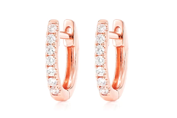 One Row Oval Hoop Earrings 14k Solid Gold 0.15ctw 