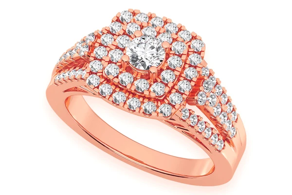 0.75ctw Round Double Halo - Diamond Engagement Ring - All Natural